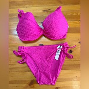Victorias Secret Swimsuit Icon Push Up Top Bikini Set Small Bottom Hot Pink NWT
